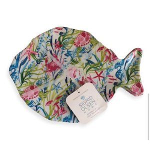 Sigrid Olsen Fish Shaped Melamine Luncheon Plates Set of 4 Coastal Beach NWT